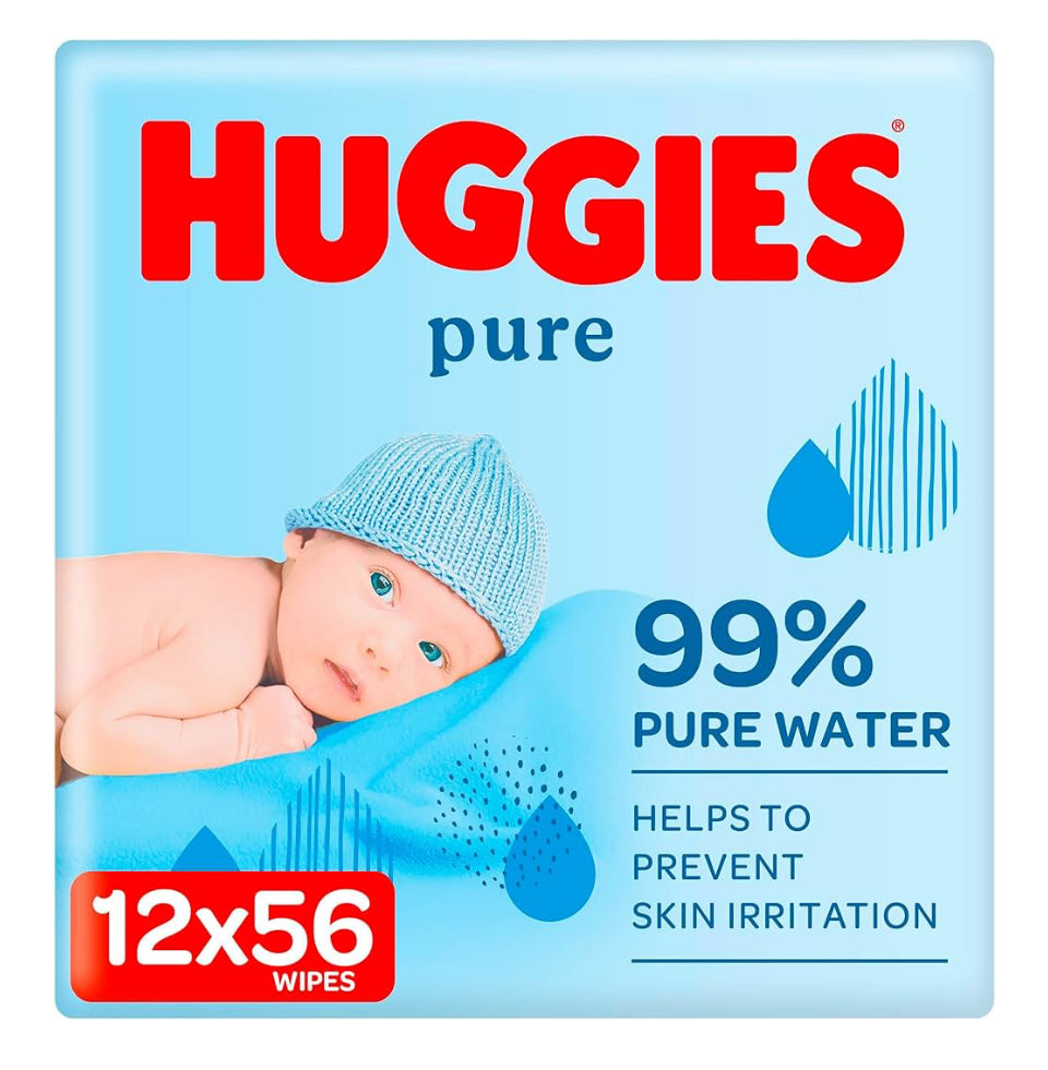 Huggies Pure, Baby Wipes, 12 Packs (672 Wipes Total) - Natural Wet Wipes for Sensitive Skin - 99 Percent Pure Water - Fragrance Free to Clean and Protect